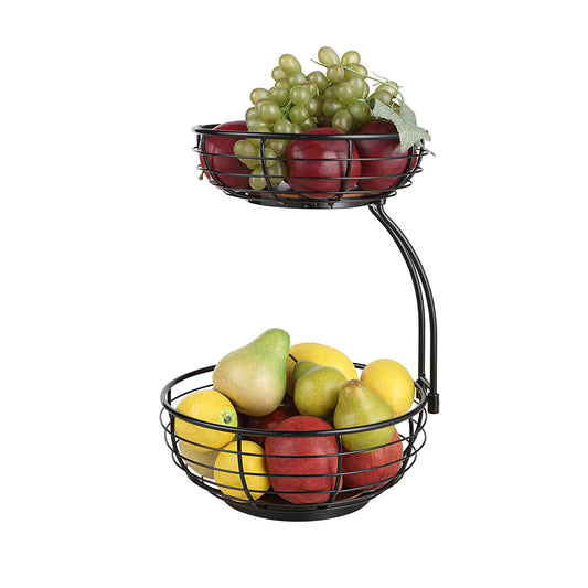 Classic Tabletop 2-tier Wire Fruit Basket Bowl Stand