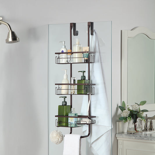 Classic Metal Bathroom Shower Caddy, Over Door Hanging Storage Organizer Basket