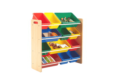 toy storage organizer with 12 plastic bins