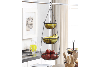 3 Tier Hanging Fruit Basket, Black Coating