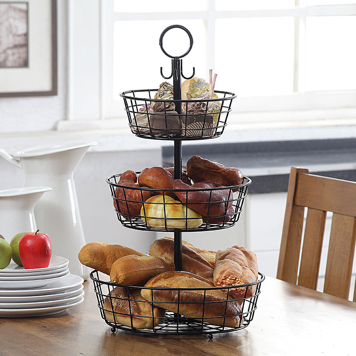 Countertop French Country 3 Tier Wire Basket Stand