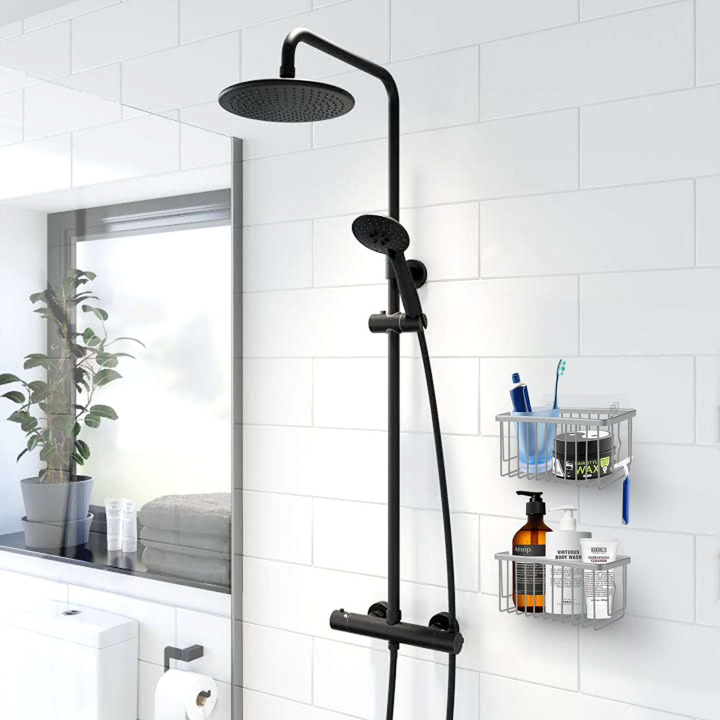 Adhesive Mount Classic NeverRust Aluminum Shower Caddy (Set of 2)