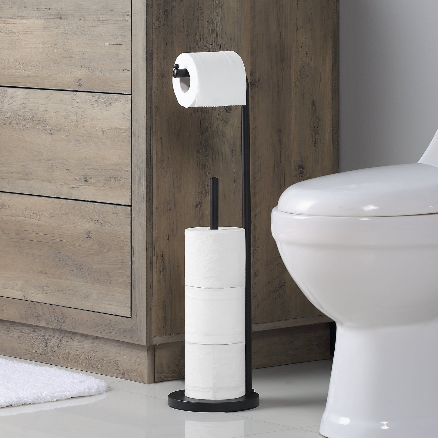 Toilet Tissue Paper Roll Holder Round Base Stand with Reserve