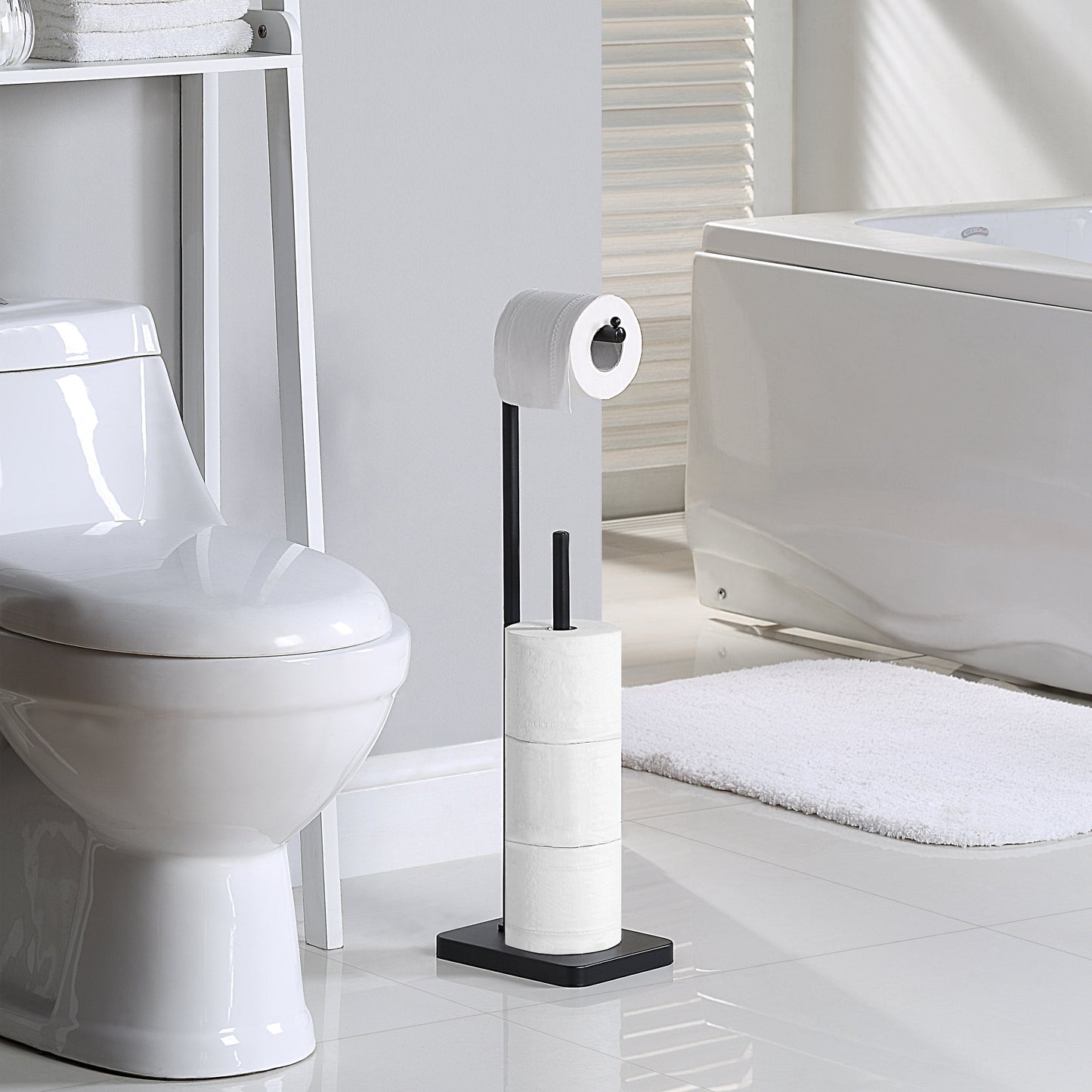 Toilet Tissue Paper Roll Holder Square Base Stand with Reserve