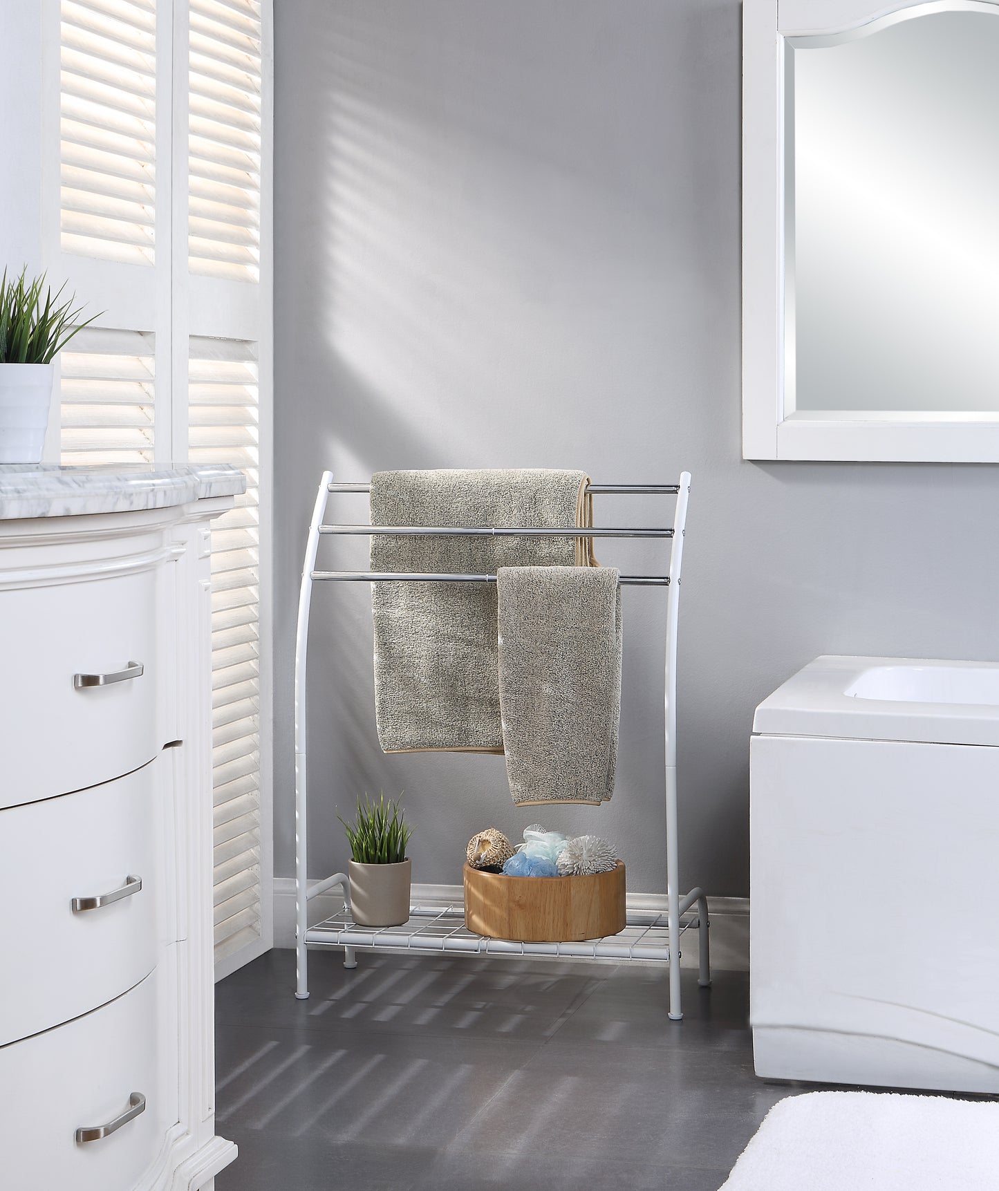 Beal OPP Floor FreeStanding Towel Rack With Removable Wire Shelve