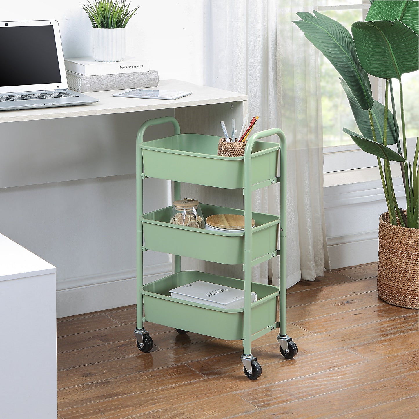 Compact Reinforced Plastic 3 Tier Rolling Utility Cart