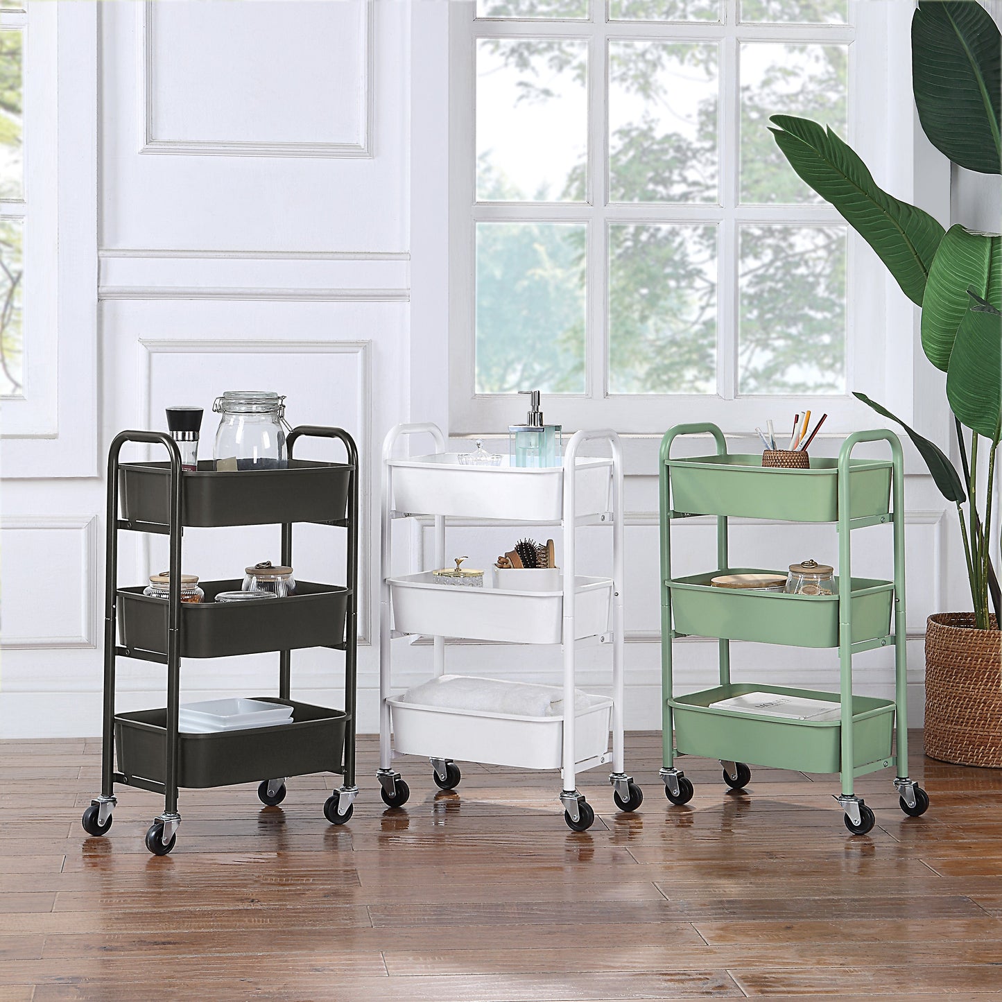 Compact Reinforced Plastic 3 Tier Rolling Utility Cart