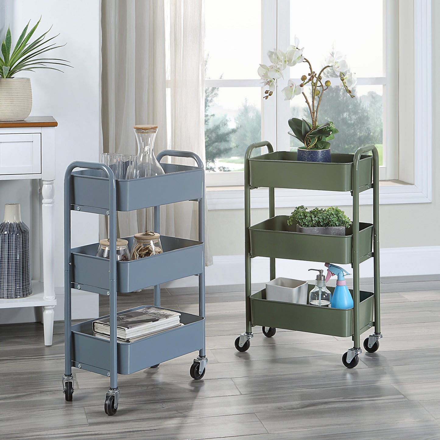 Metal Compact 3 Tier Rolling Cart