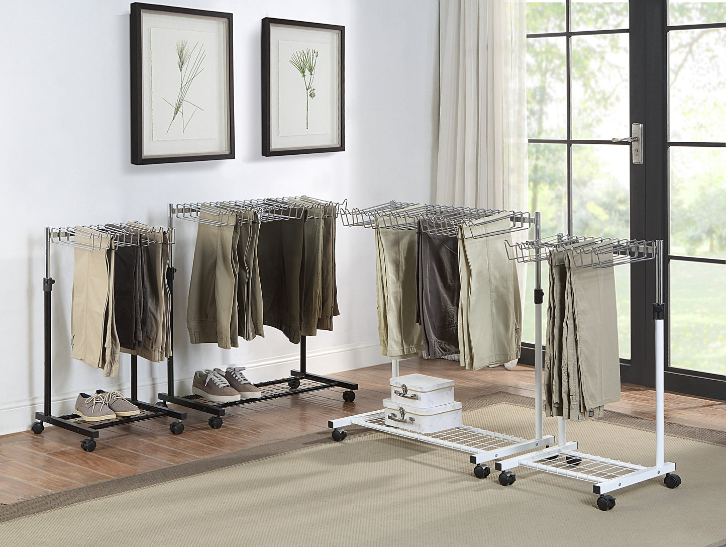 12 Pants/Jeans/Trouser Height Adjustable Rolling Trolley Cart