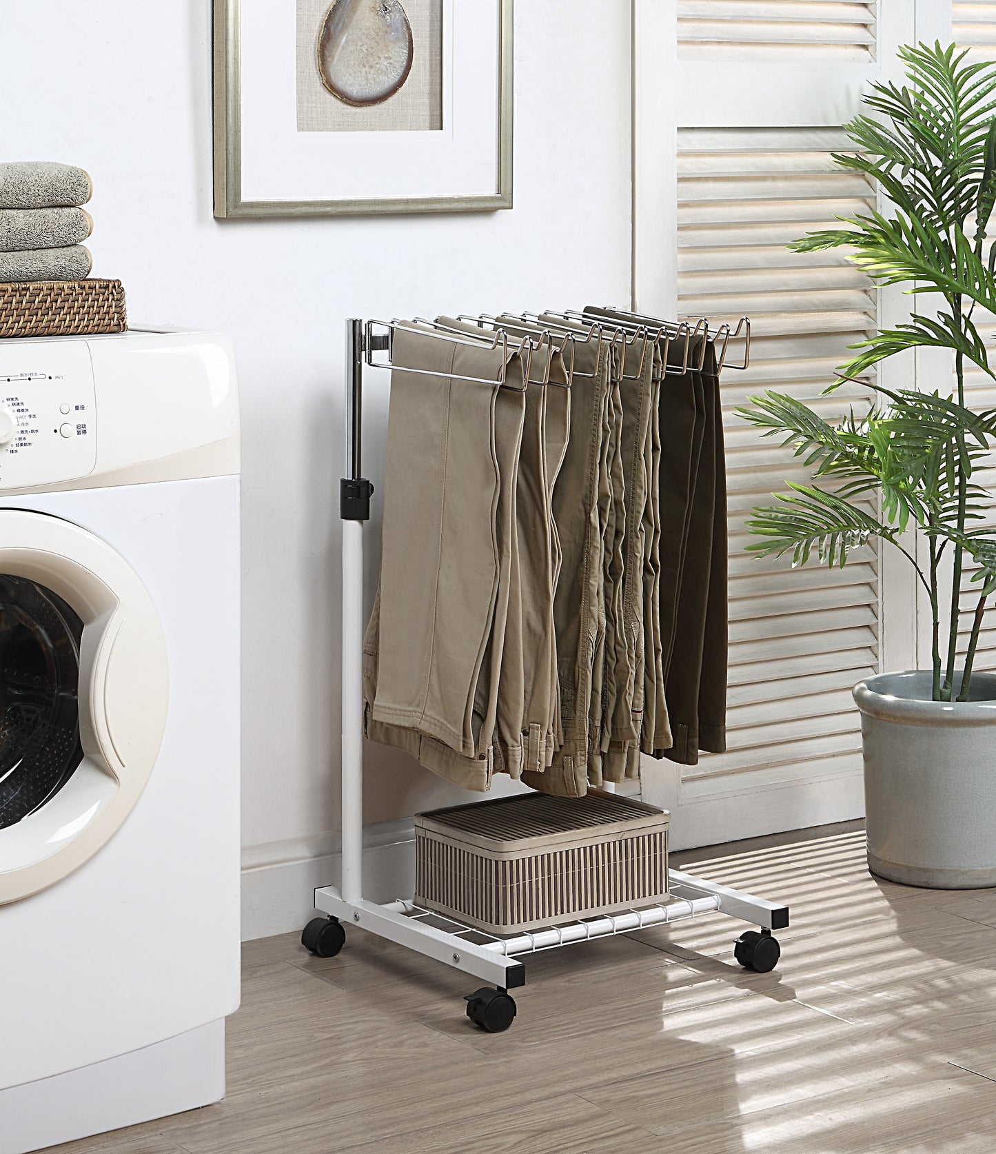 12 Pants/Jeans/Trouser Height Adjustable Rolling Trolley Cart