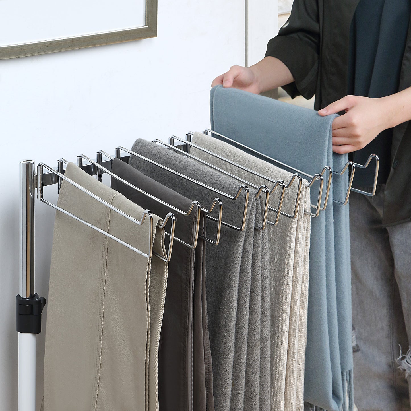 12 Pants/Jeans/Trouser Height Adjustable Rolling Trolley Cart