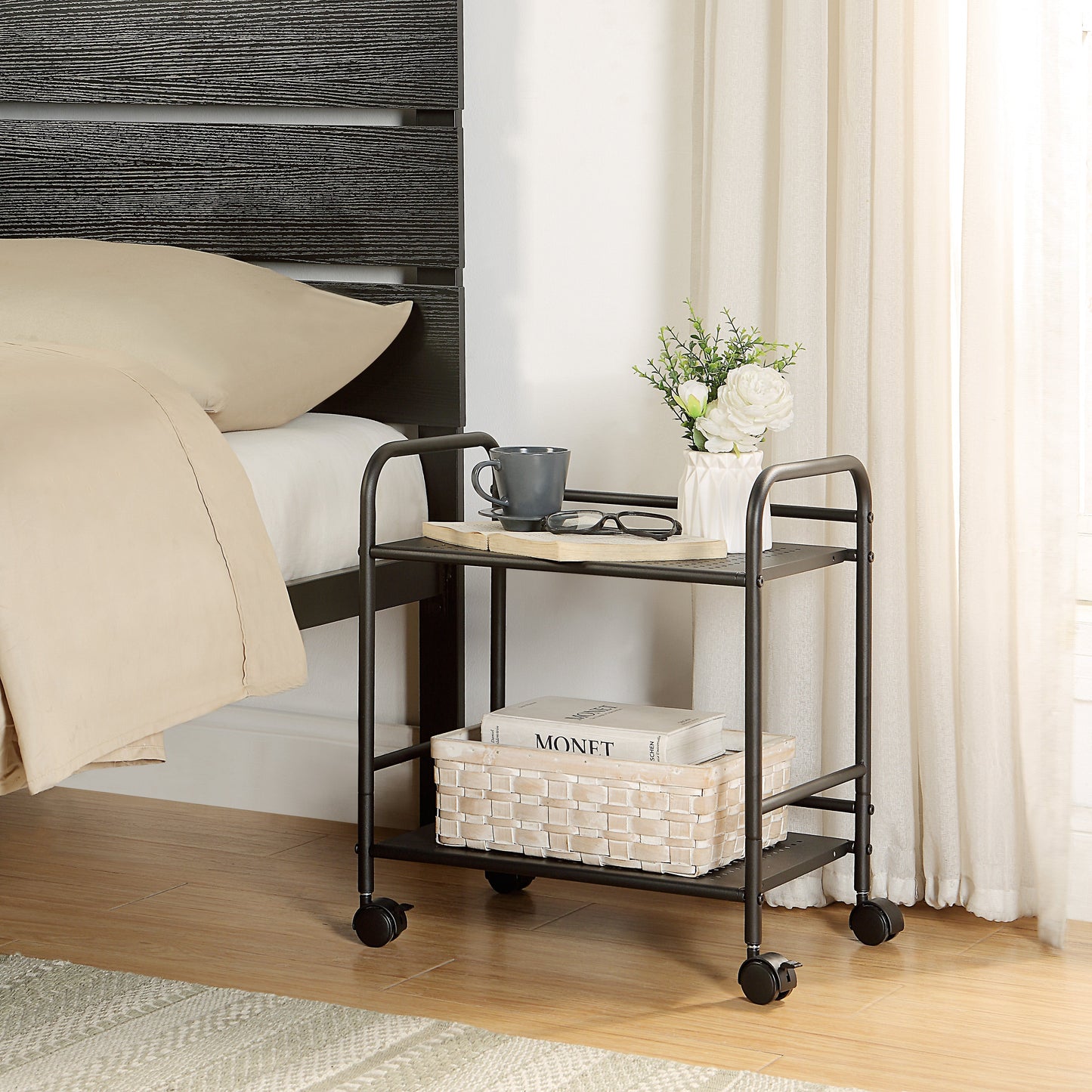 2-Tier Metal Rolling Utility Cart