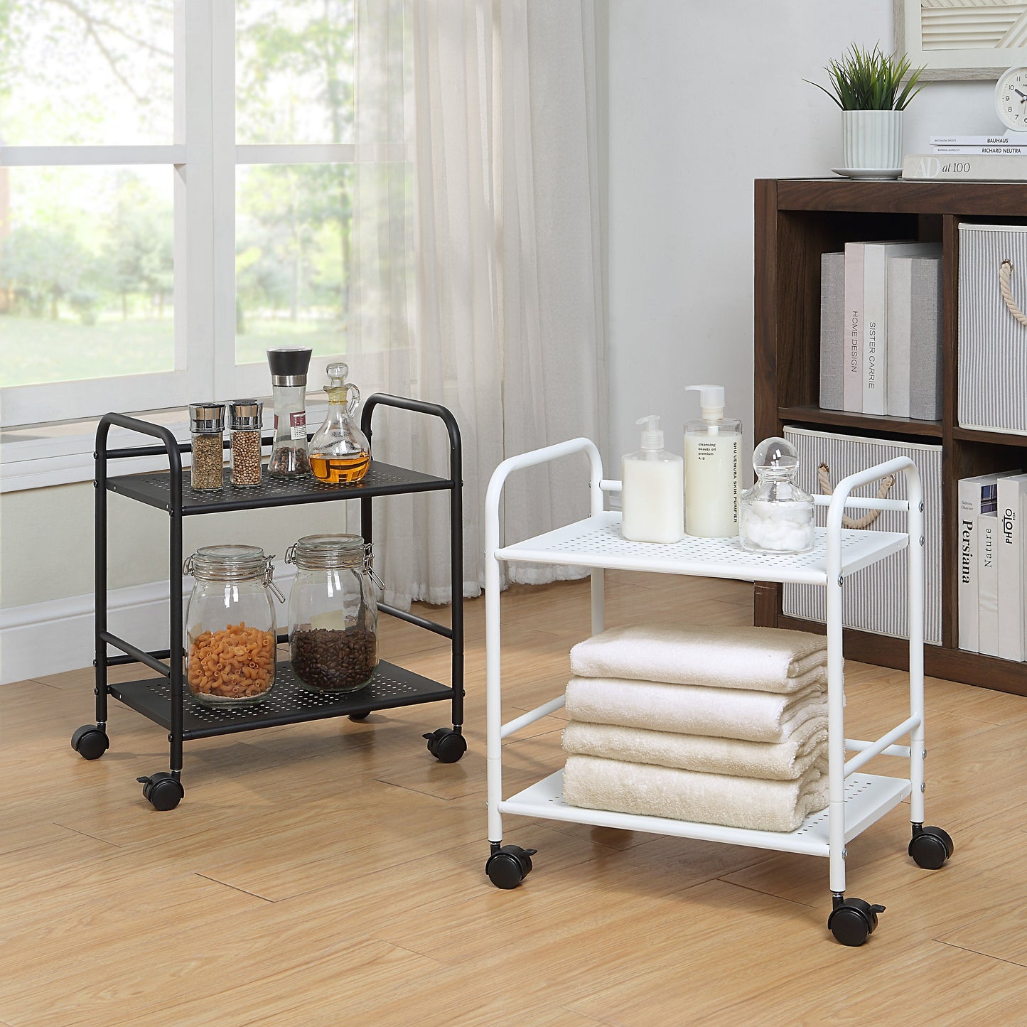 2-Tier Metal Rolling Utility Cart