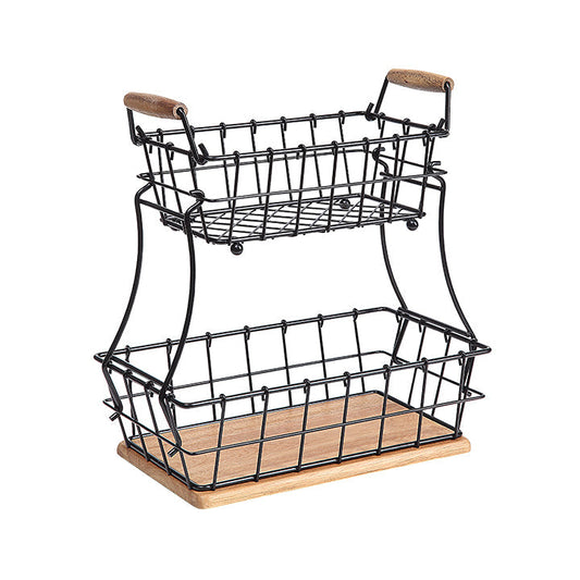 2 Tier Rectangle Storage Basket With Acacia Base
