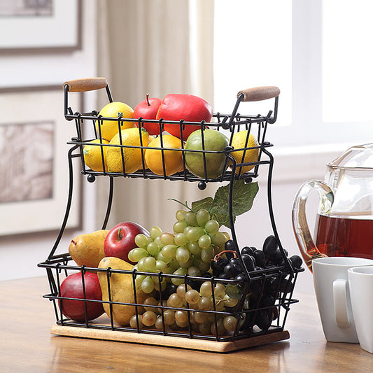 2 Tier Rectangle Storage Basket With Acacia Base