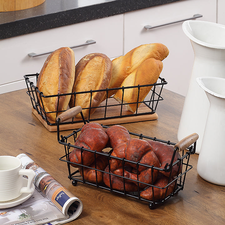 2 Tier Rectangle Storage Basket With Acacia Base