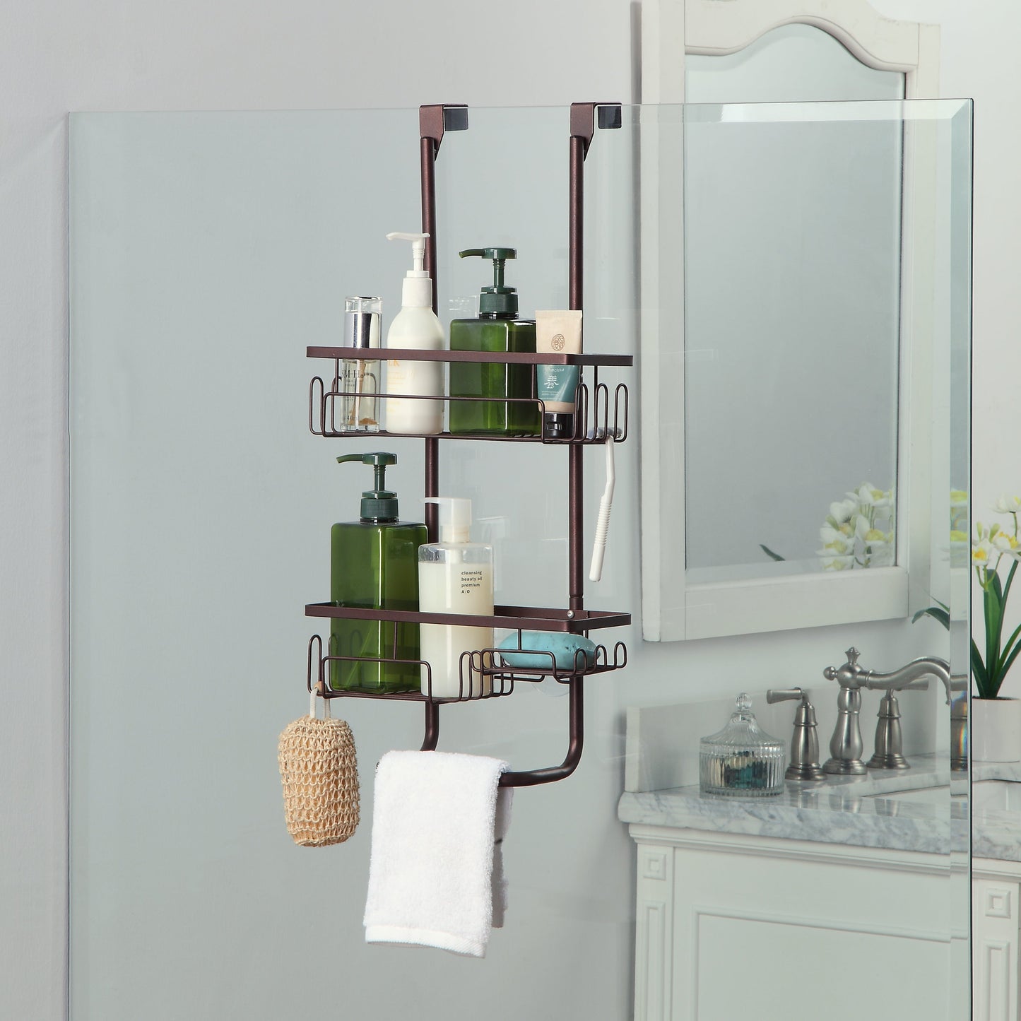 Classic Metal Bathroom Shower Caddy, Over Door Hanging Storage Organizer Basket(Standard)