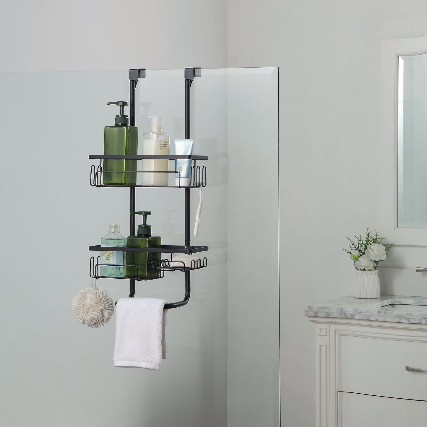 Classic Metal Bathroom Shower Caddy, Over Door Hanging Storage Organizer Basket(Standard)