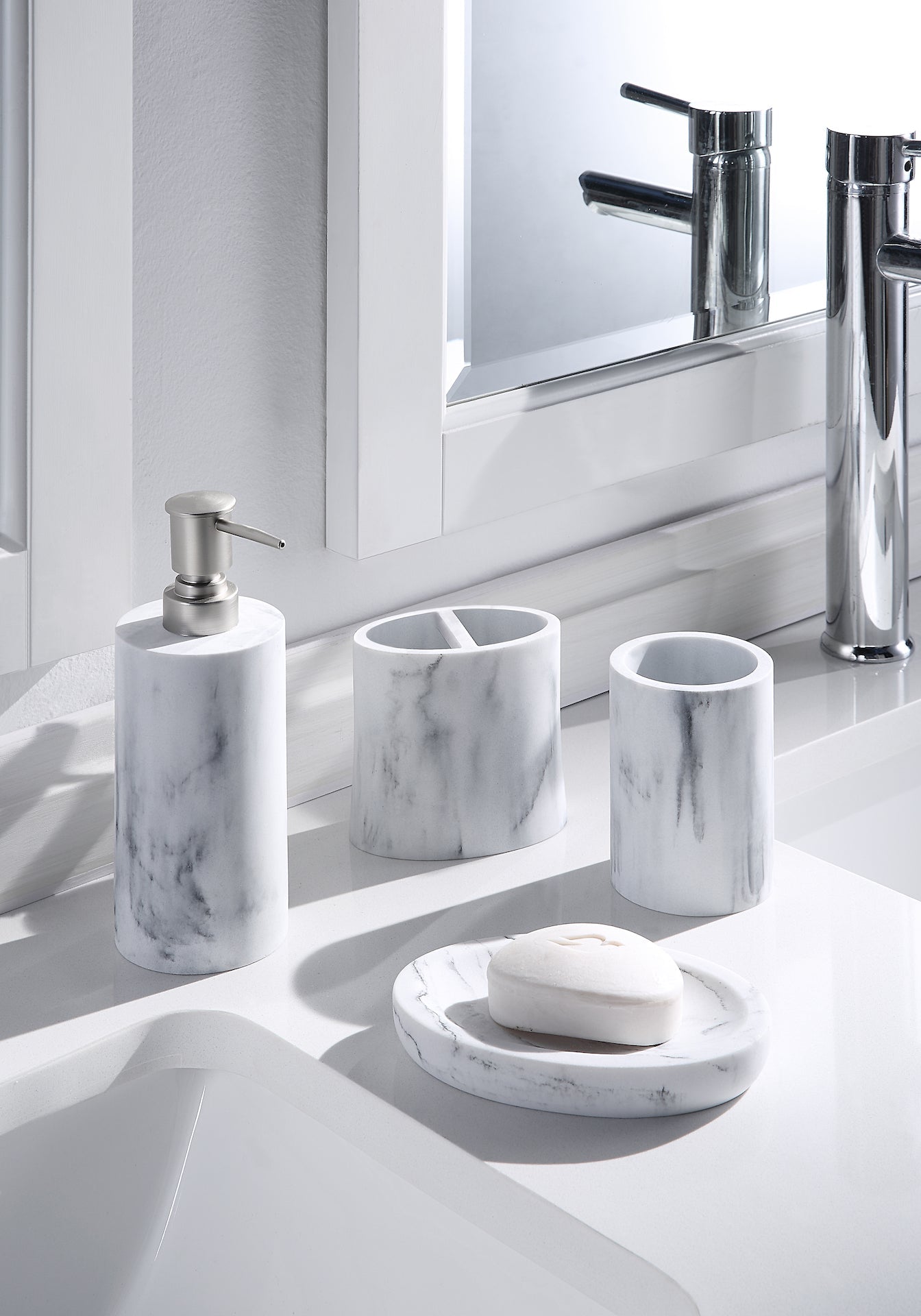Faux Marble Vanity Countertop Accessory Set