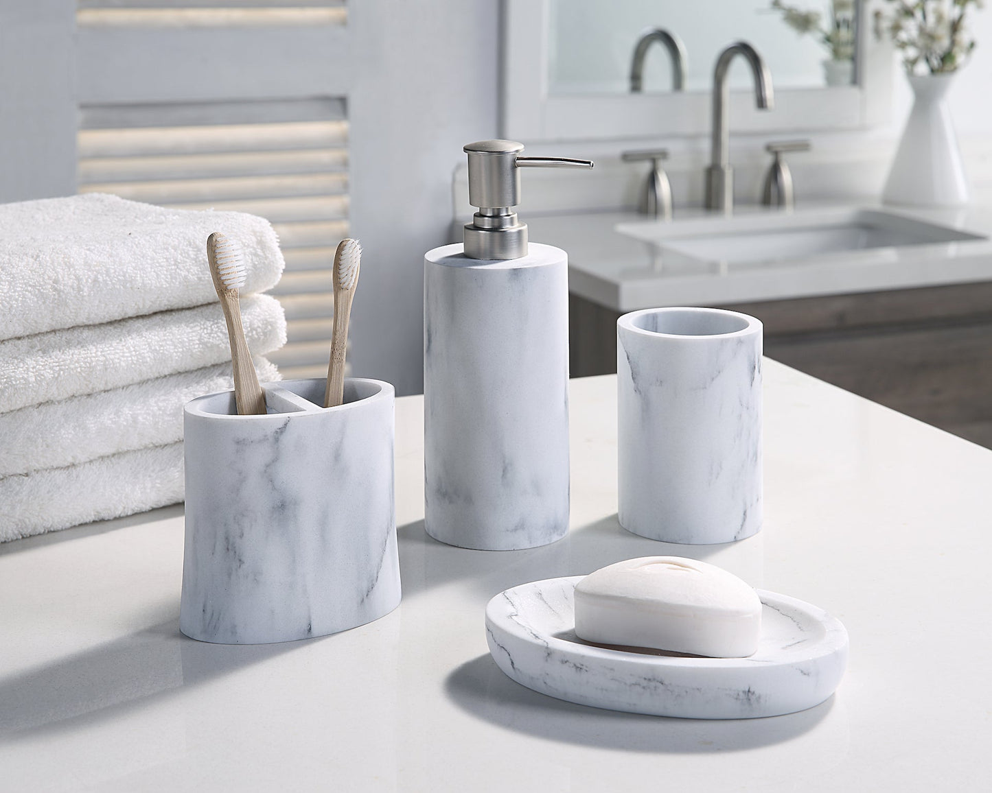 Faux Marble Vanity Countertop Accessory Set