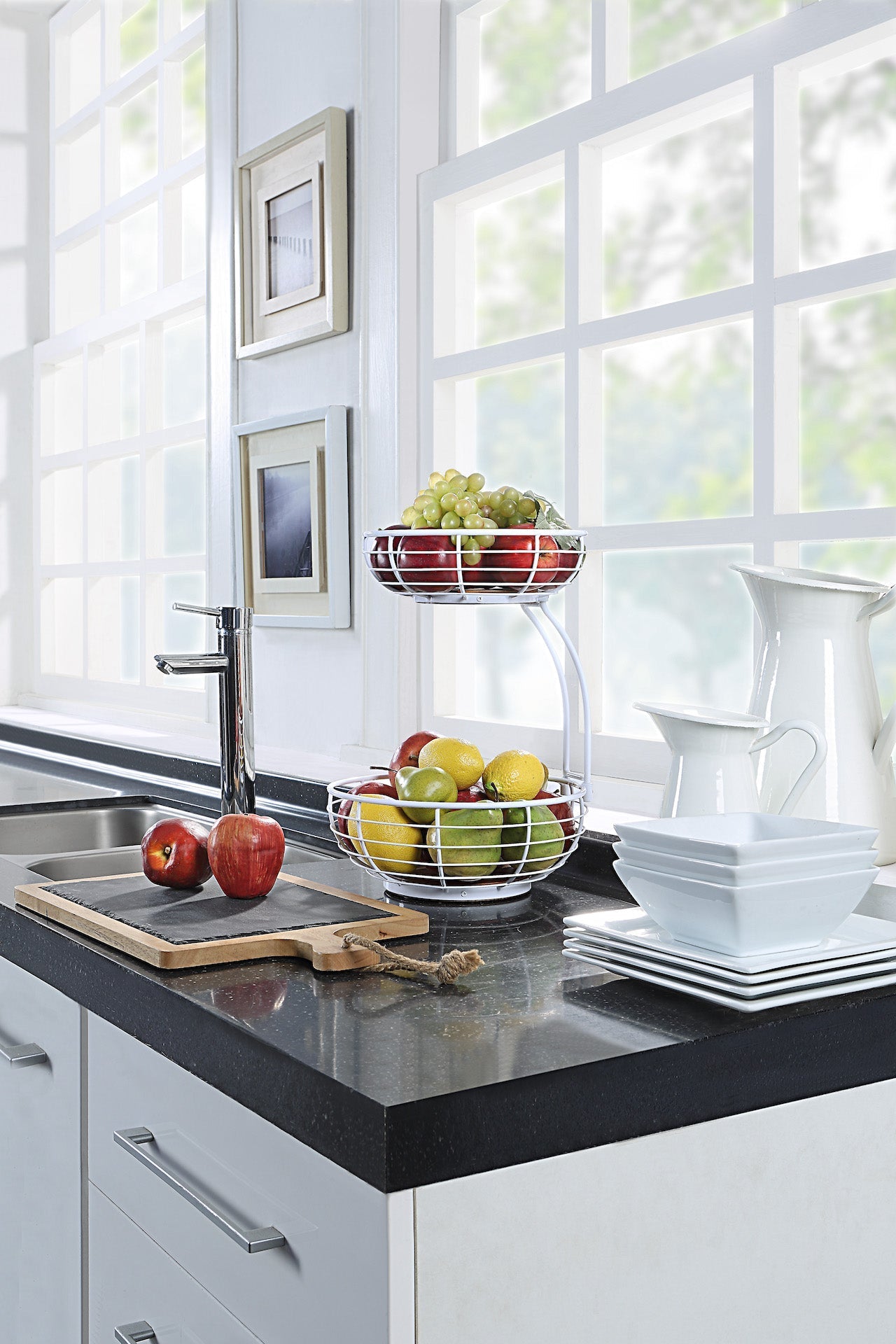 Classic Tabletop 2-tier Wire Fruit Basket Bowl Stand