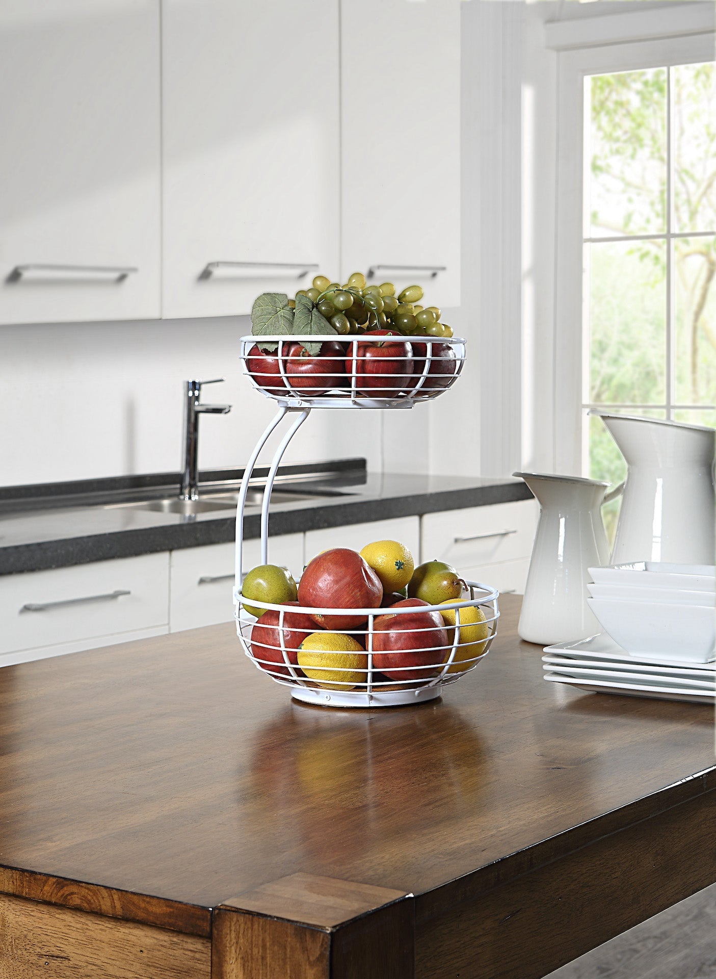 Classic Tabletop 2-tier Wire Fruit Basket Bowl Stand
