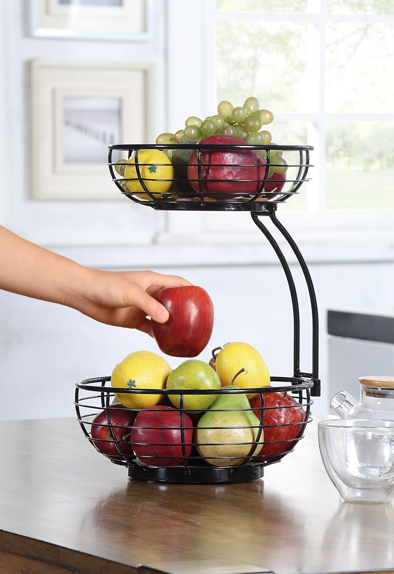 Classic Tabletop 2-tier Wire Fruit Basket Bowl Stand
