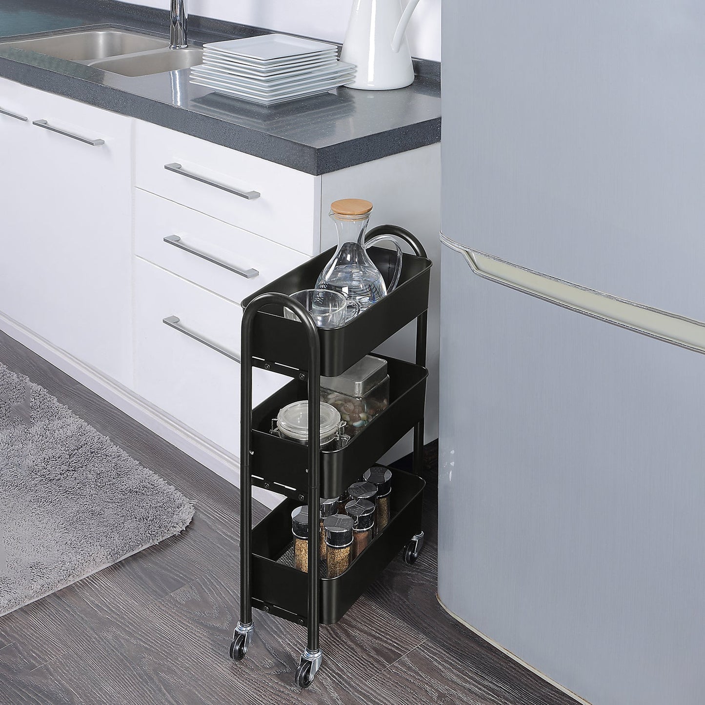 Slim Narrow Purpose 3 Tier Rolling Cart