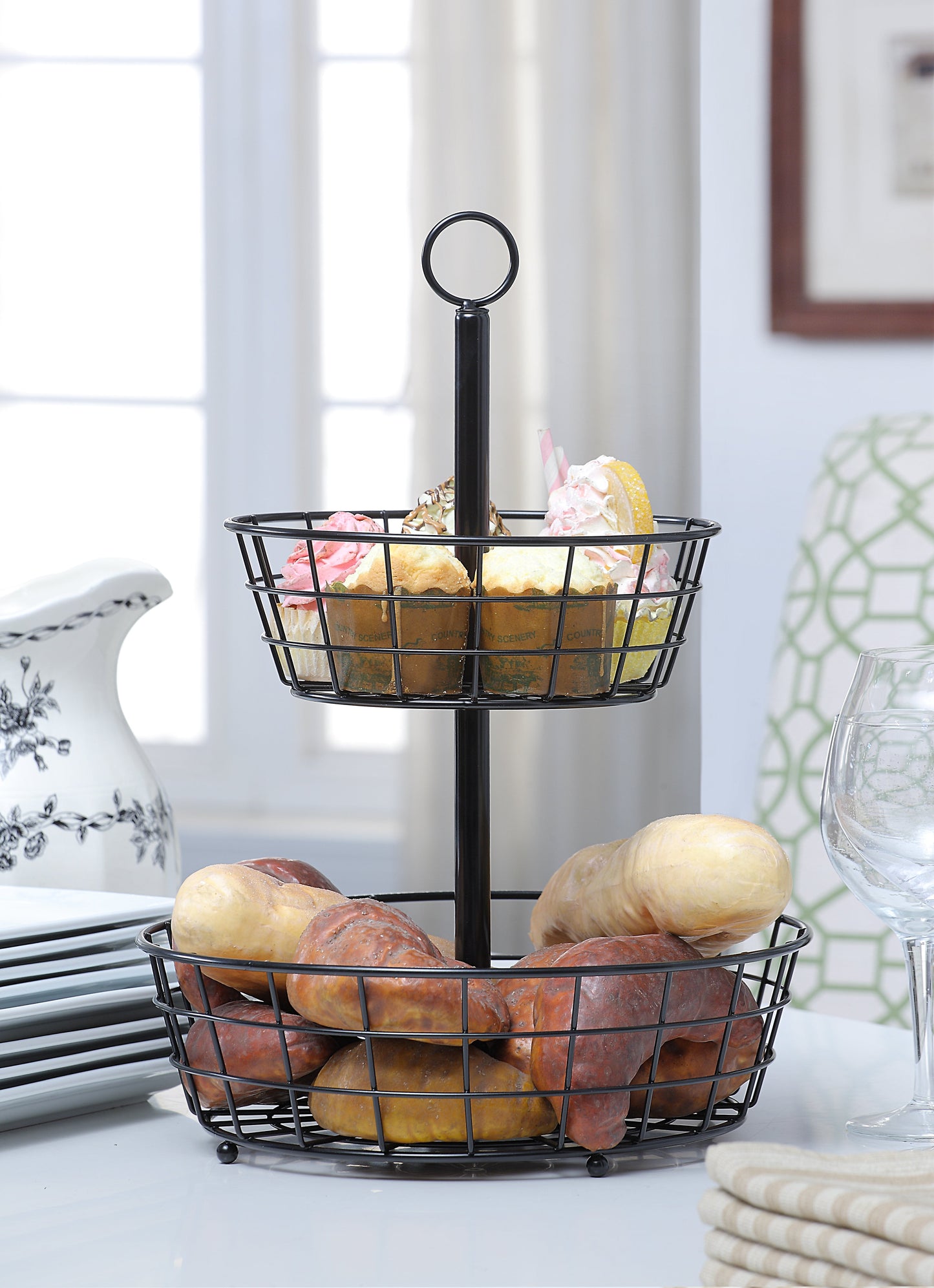 Tabletop 2-Tier Countertop Fruit Basket Stand