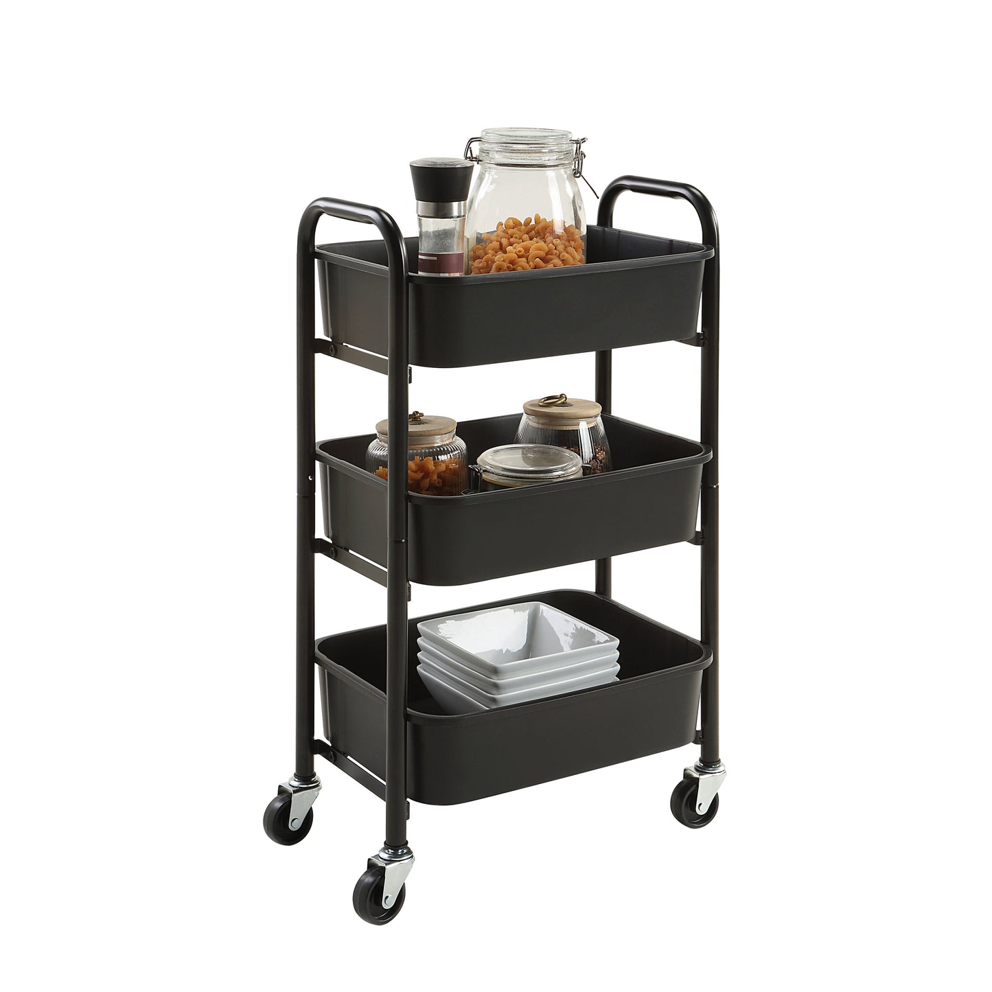 Compact Reinforced Plastic 3 Tier Rolling Utility Cart