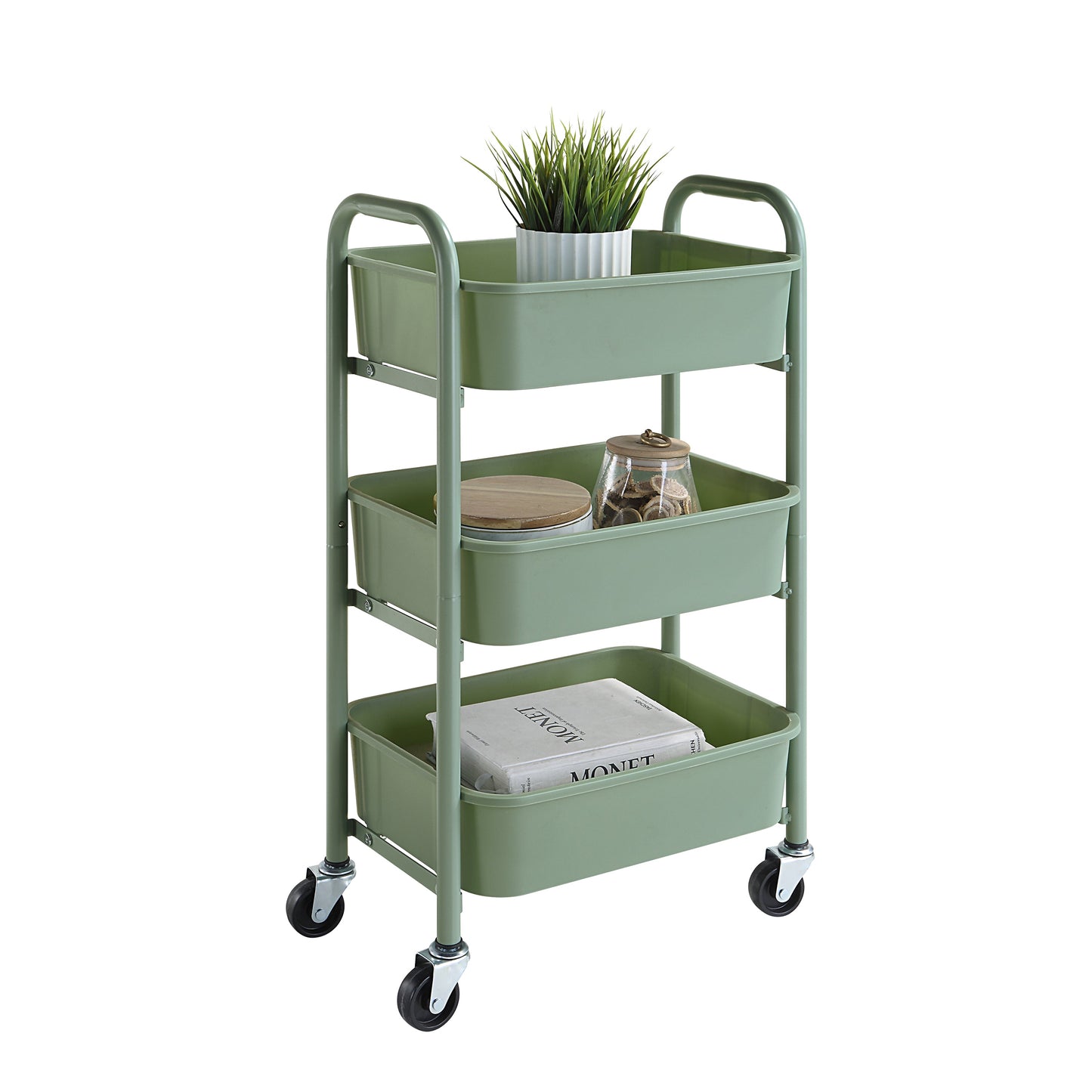 Compact Reinforced Plastic 3 Tier Rolling Utility Cart