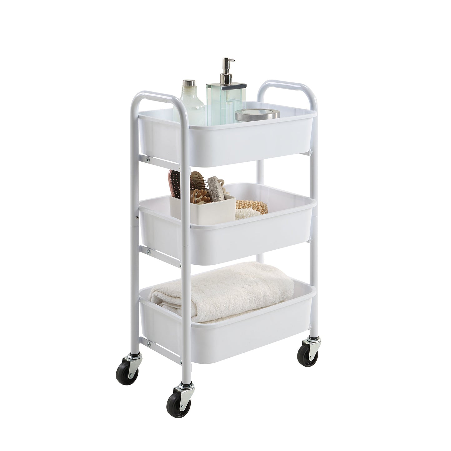 Compact Reinforced Plastic 3 Tier Rolling Utility Cart
